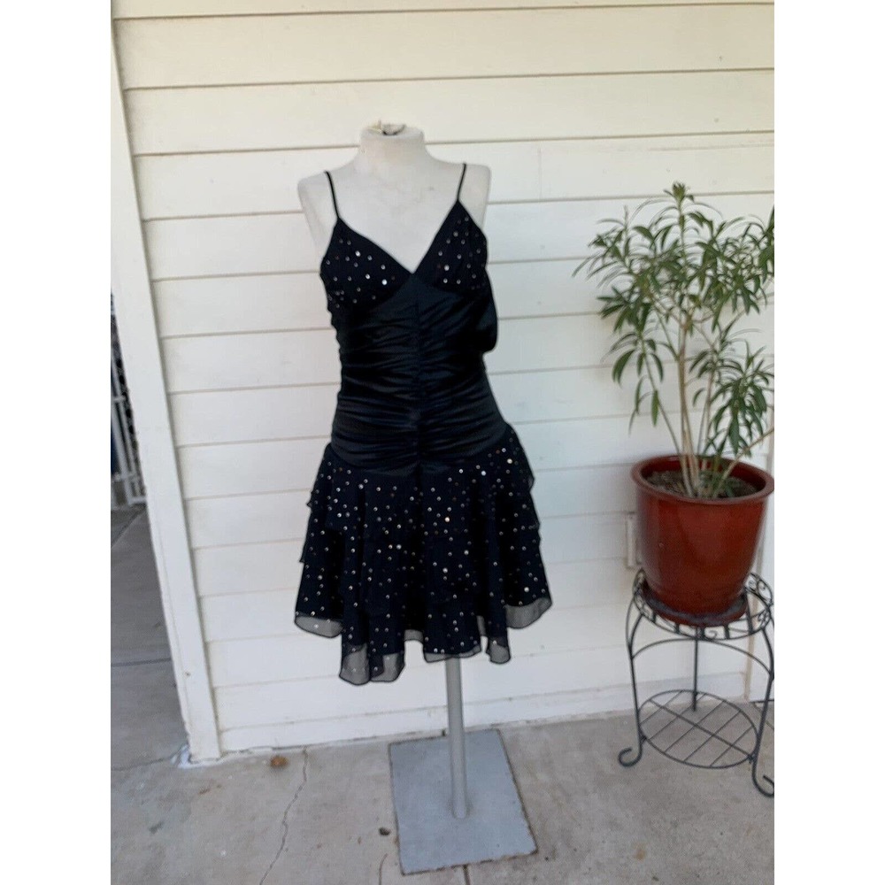 Vintage Betsey Johnson 90 2000 y2k Dress Midi Slip Silk Sexy Ruffle Ruched Rhine - Picture 1 of 10